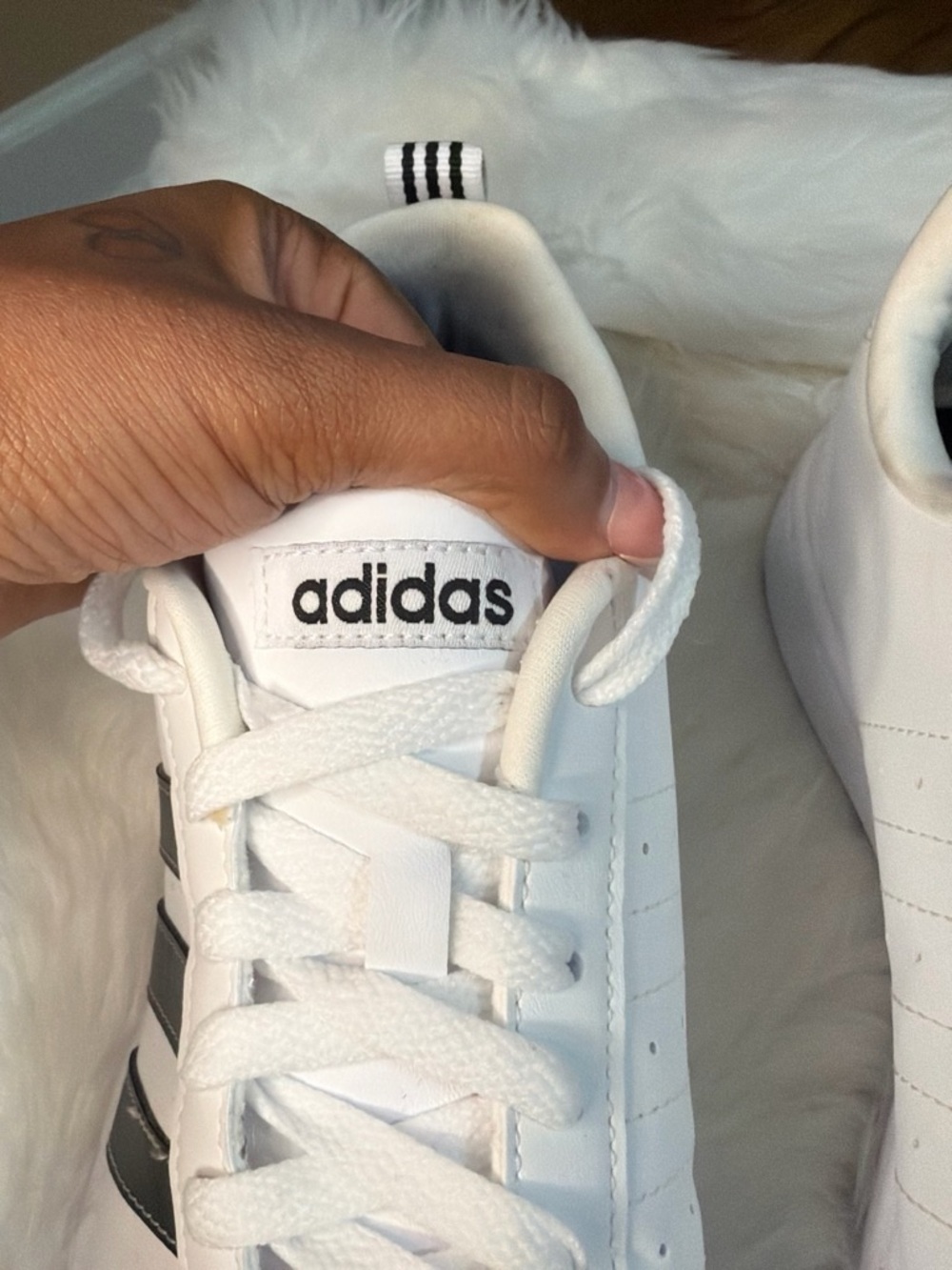 adidas Women’s White Sneakers with Black Stripes